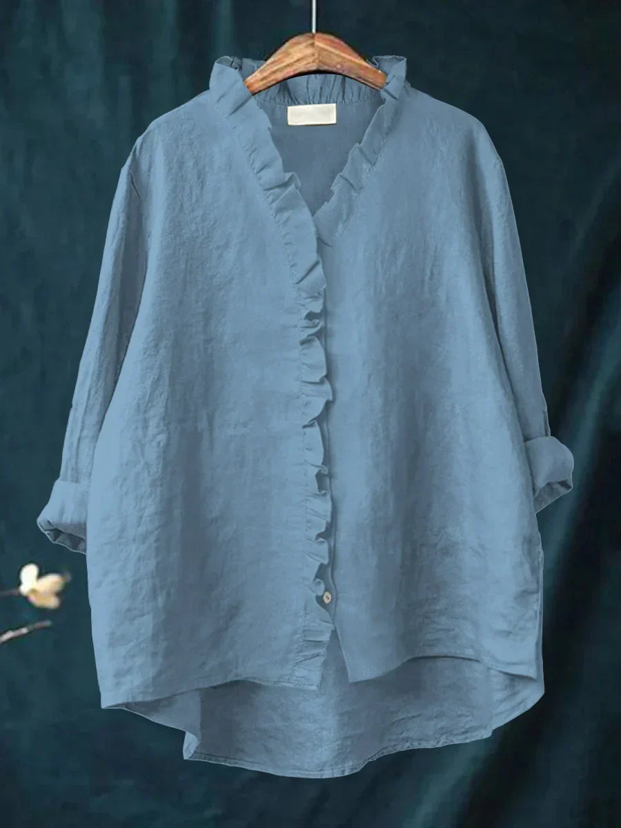 FLORENCE / RUFFLED COTTON-LINEN TOP