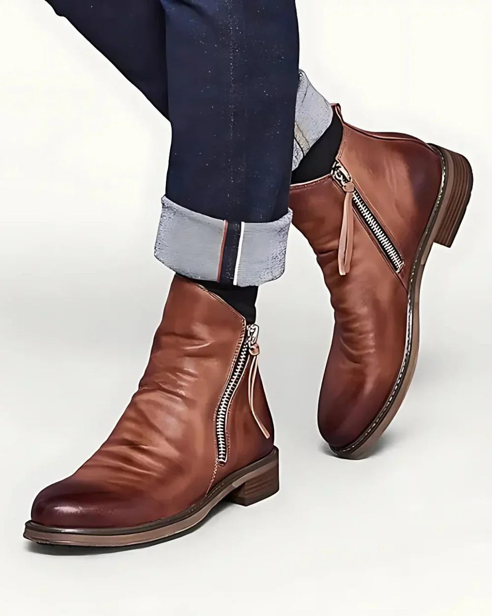 RICK / LEATHER SIDE-ZIP ANKLE BOOTS