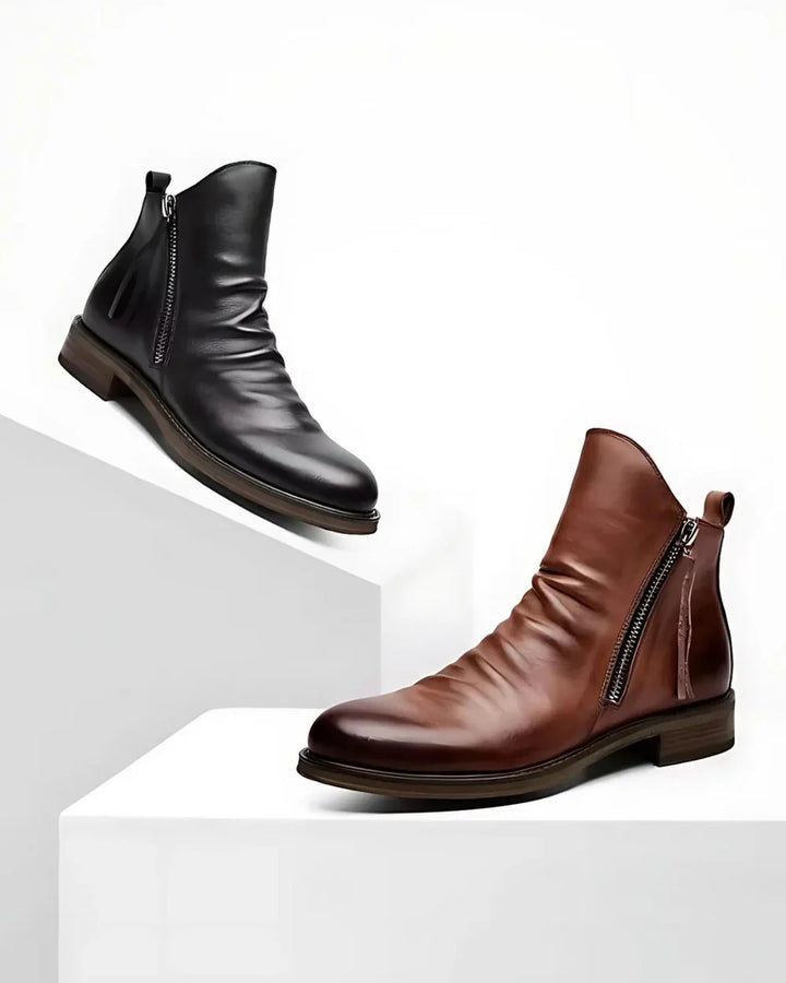 RICK / LEATHER SIDE-ZIP ANKLE BOOTS