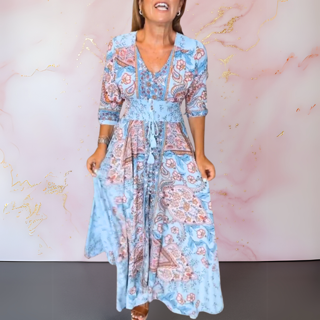 DENISE / STYLISH V-NECK SUMMER FROCK
