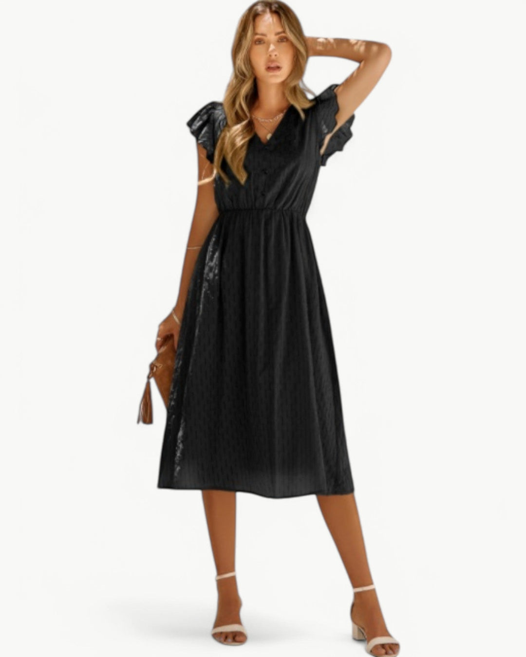 MILA / MIDI DRESS WITH FRILL SLEEVES