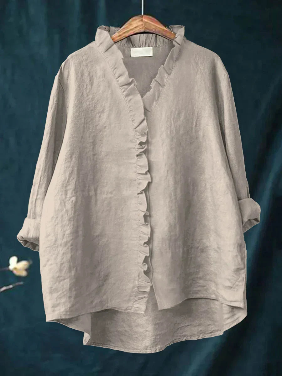 FLORENCE / RUFFLED COTTON-LINEN TOP