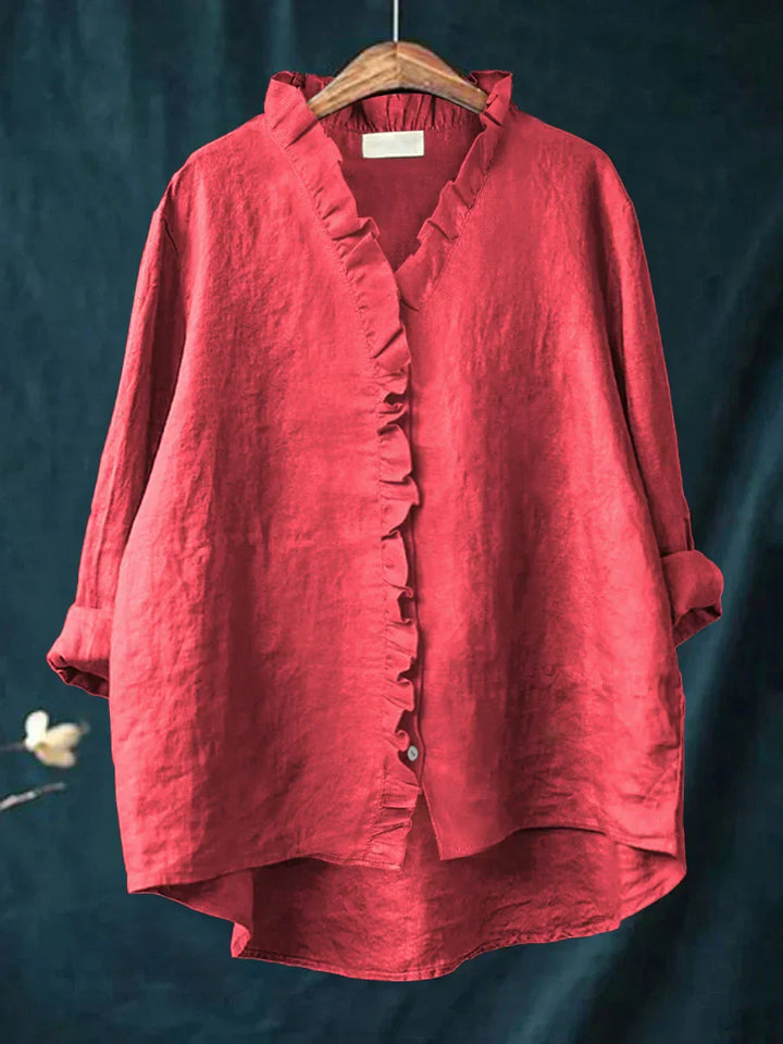 FLORENCE / RUFFLED COTTON-LINEN TOP