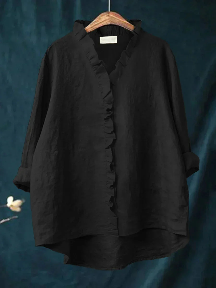FLORENCE / RUFFLED COTTON-LINEN TOP