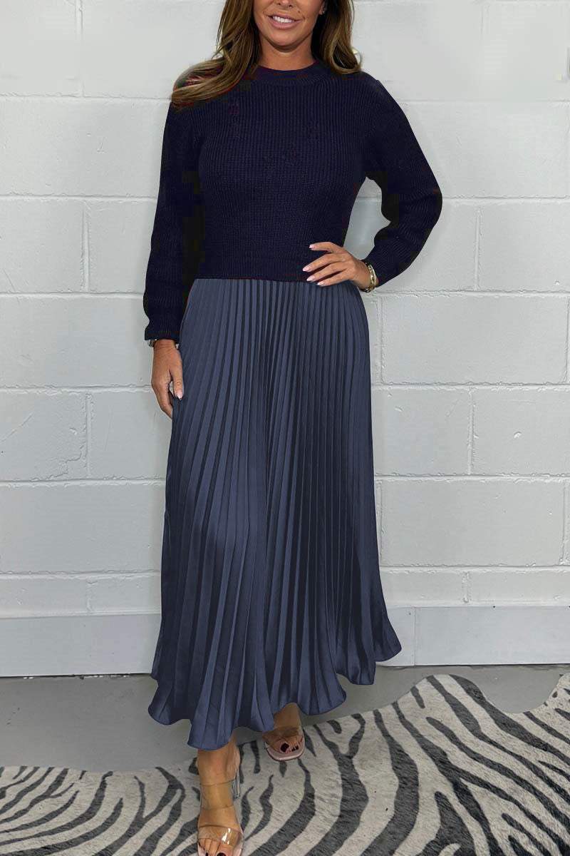 EMILY / LONG PULLOVER WITH PLEATED SKIRT