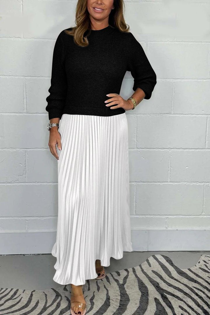 EMILY / LONG PULLOVER WITH PLEATED SKIRT