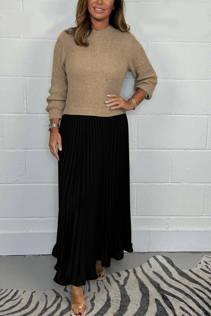 EMILY / LONG PULLOVER WITH PLEATED SKIRT