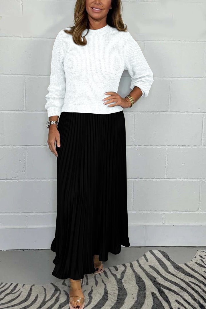 EMILY / LONG PULLOVER WITH PLEATED SKIRT