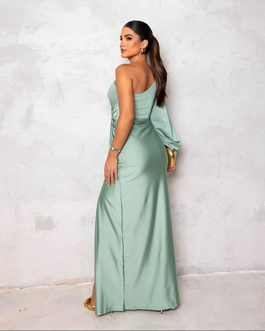 ERIN / ASYMMETRIC SATIN EVENING GOWN