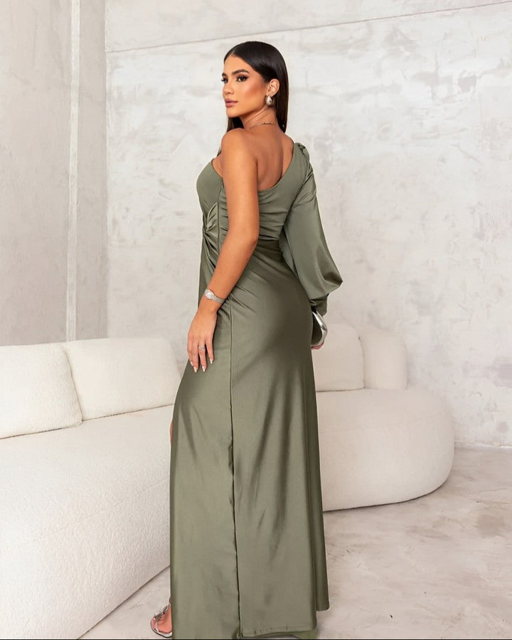 ERIN / ASYMMETRIC SATIN EVENING GOWN
